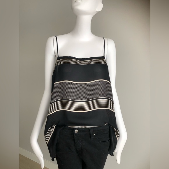 Vince Striped Cami / Black/ Beige Stripes/ 100% Silk - Picture 2 of 3